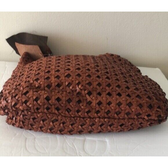 VILENCA HOLLAND Handbag Leather Woven Cut Out Buckle Tote Cognac New - Picture 10 of 14